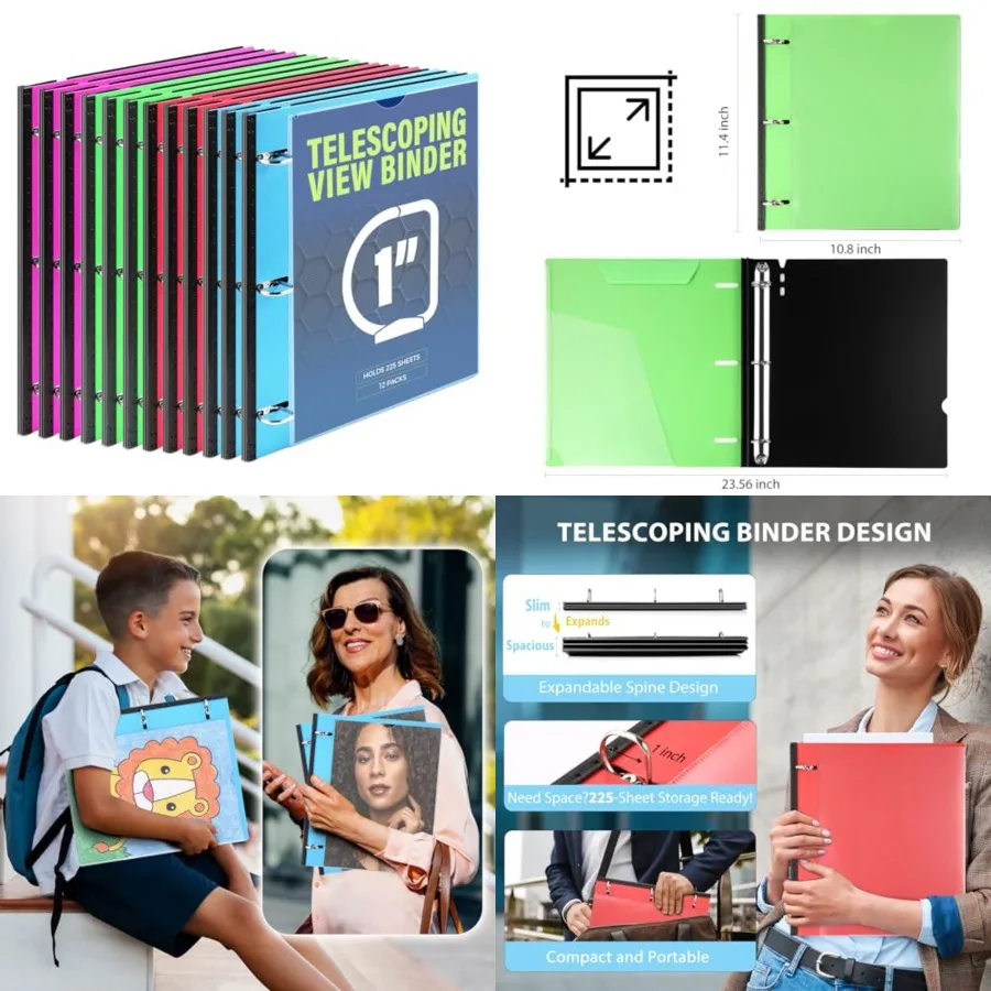 Telescoping 3 Ring Binder 1 Inch 12-Pack, Expandable Flexible Binder - Patented Design for Easy Portability, Holds 225 Sheets,
Telescoping 3 Ring Binder 1 Inch 12-Pack, Expandable Flexible Binder - Patented Design for Easy Portability, Holds 225 Sheets,
