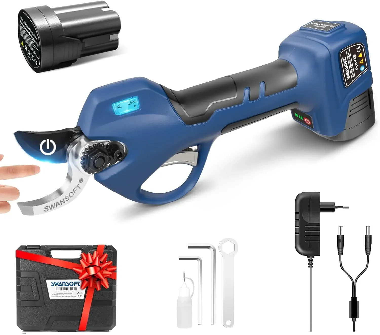 SWANSOFT 28mm Wireless Electric Pruner Shears with 2Ah+2AH Batteries Hand Protection Feature for Garden Pruning PRU28
SWANSOFT 28mm Wireless Electric Pruner Shears with 2Ah+2AH Batteries Hand Protection Feature for Garden Pruning PRU28