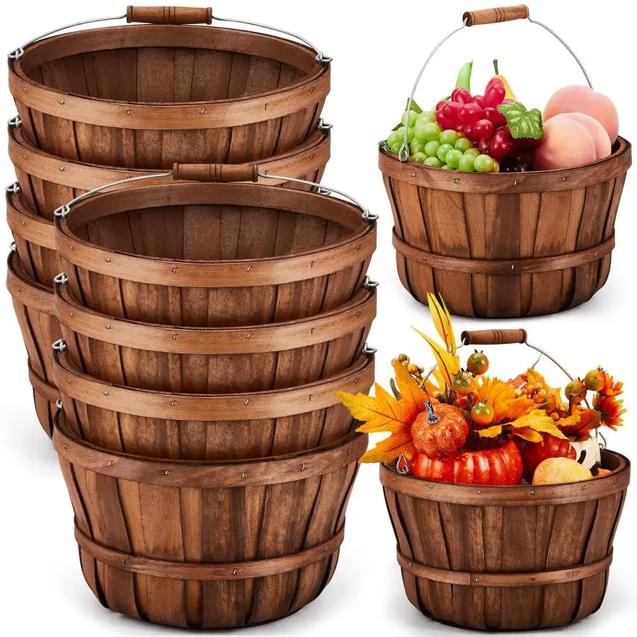 8 Pcs Natural Wooden Fruit Baskets 11 x 6.5 Fall Thanksgiving Halloween Decoration, Farmhouse Harvest Storage Bin, Portable Hand
8 Pcs Natural Wooden Fruit Baskets 11 x 6.5 Fall Thanksgiving Halloween Decoration, Farmhouse Harvest Storage Bin, Portable Hand