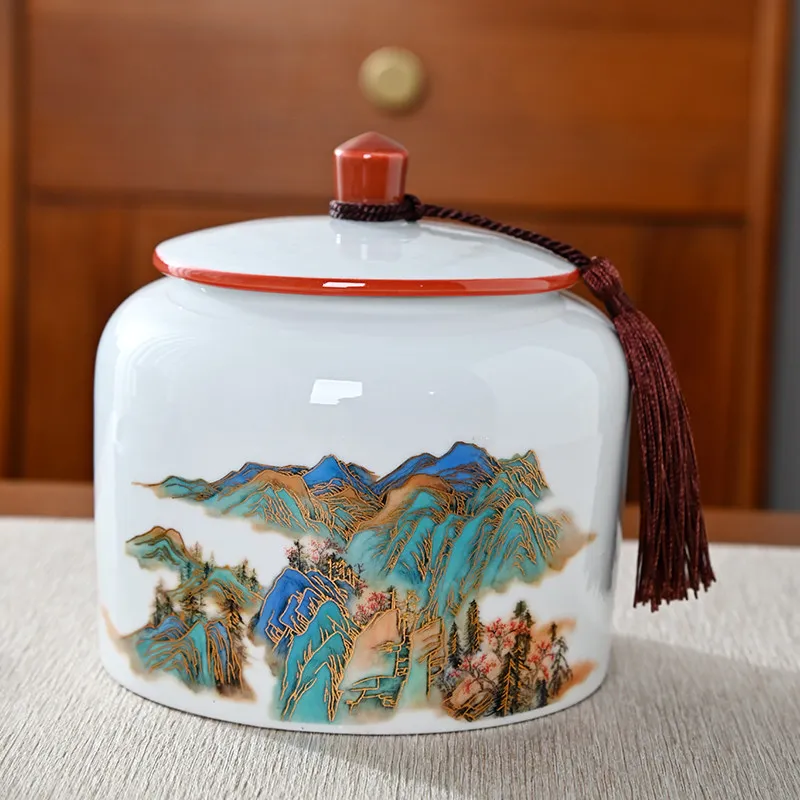 Chinese Ceramic Tea Canister Creative Landscape Airtight Jar Household Moisture-proof Storage Jar for Candy Nut and Coffee Beans
Chinese Ceramic Tea Canister Creative Landscape Airtight Jar Household Moisture-proof Storage Jar for Candy Nut and Coffee Beans