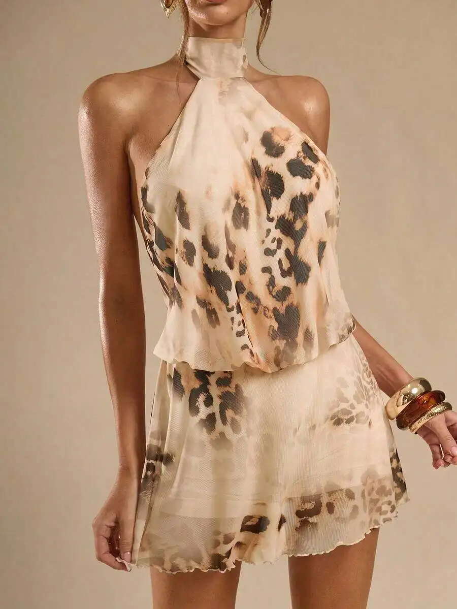 Womens Halter Neck Leopard Print Backless Mini Dress For Summer Vacation
Womens Halter Neck Leopard Print Backless Mini Dress For Summer Vacation
