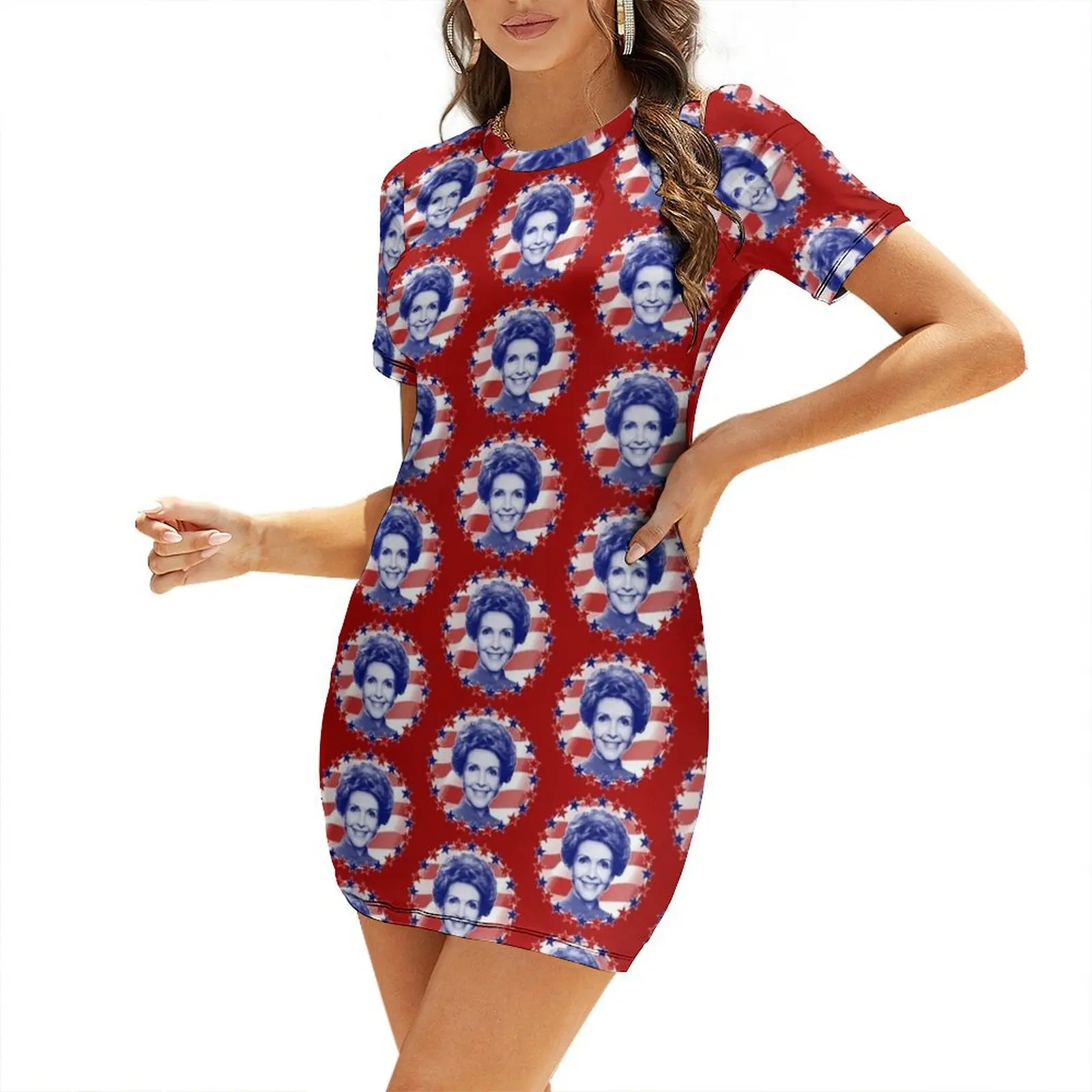 First Lady Nancy Reagan Stars and Stripes Short Sleeved Dress dress dresses Women's summer dress
First Lady Nancy Reagan Stars and Stripes Short Sleeved Dress dress dresses Women's summer dress