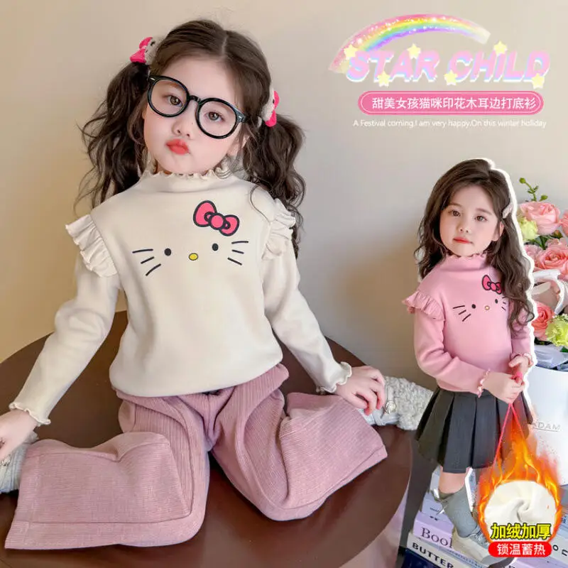 Hello Kitty Girls' Plush Thick Base Shirt Autumn Winter Kids Cartoon Anime Fashion Warm Tops Comfort Long Sleeved Soft T-Shirt
Hello Kitty Girls' Plush Thick Base Shirt Autumn Winter Kids Cartoon Anime Fashion Warm Tops Comfort Long Sleeved Soft T-Shirt