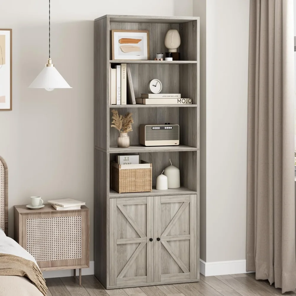 Bookcase with Doors Farmhouse Bookshelf 11.8in Depth Wooden Display Storage Shelves 71.4in Tall Bookcases Industrial 6 Shelf Gr
Bookcase with Doors Farmhouse Bookshelf 11.8in Depth Wooden Display Storage Shelves 71.4in Tall Bookcases Industrial 6 Shelf Gr