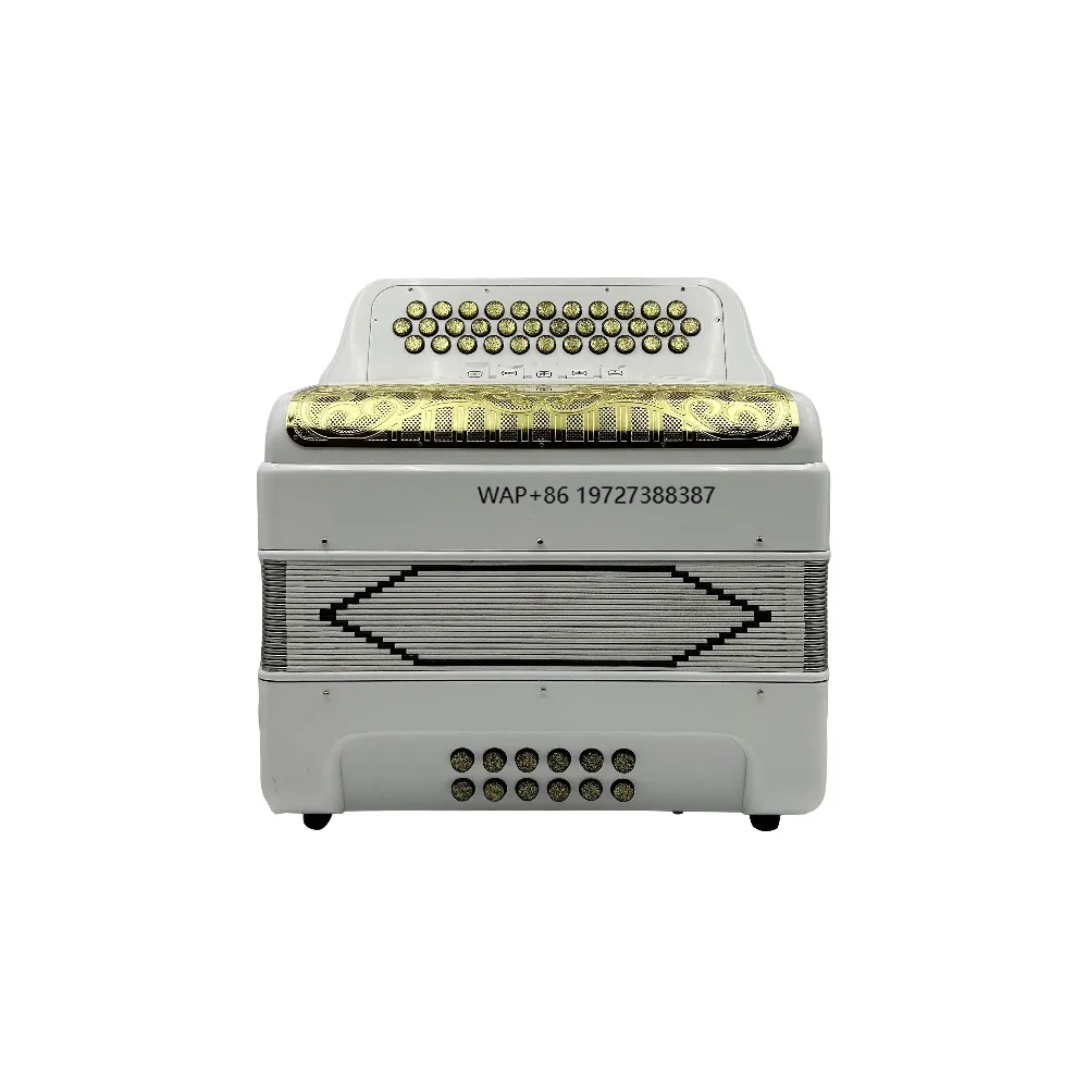OEM Diatonic Accordion JB3412D 34 Buttons 12 Bass 5 Registers Bright White Body Gold Grill Gold Buttons White Registers
OEM Diatonic Accordion JB3412D 34 Buttons 12 Bass 5 Registers Bright White Body Gold Grill Gold Buttons White Registers