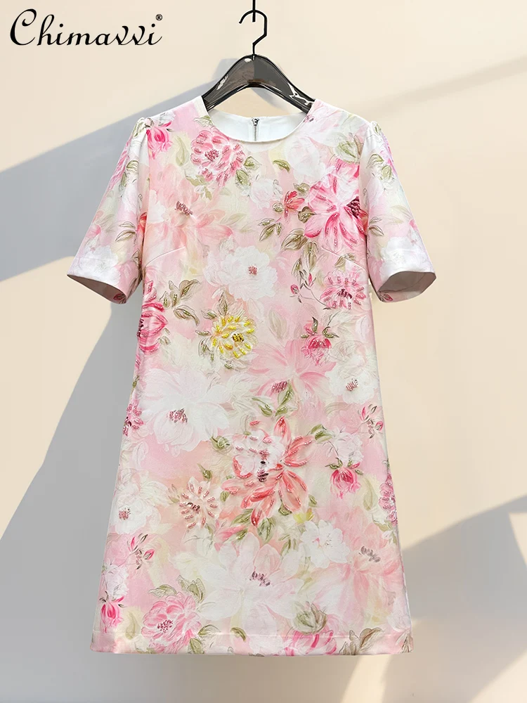 French Retro Elegant Evening Dresses Round Neck Short Sleeve Heavy Industry Bead Printing High Waist Slim A-line Dress for Women
French Retro Elegant Evening Dresses Round Neck Short Sleeve Heavy Industry Bead Printing High Waist Slim A-line Dress for Women