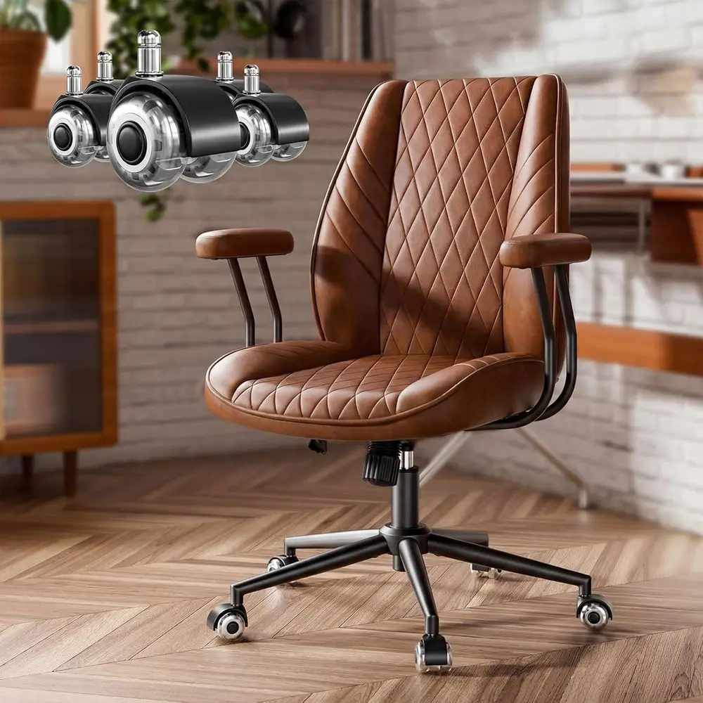 Vintage-Style Leather Office Desk Chair with Padded Arms, Quiet Wheels, Height Adjustment
Vintage-Style Leather Office Desk Chair with Padded Arms, Quiet Wheels, Height Adjustment