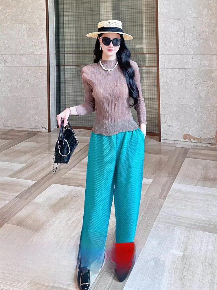 Long Sleeve Blue Women's Top And Brown Pants Crease Set Versatile Fashionable Workwear Polyester Material round Neck Design
Long Sleeve Blue Women's Top And Brown Pants Crease Set Versatile Fashionable Workwear Polyester Material round Neck Design