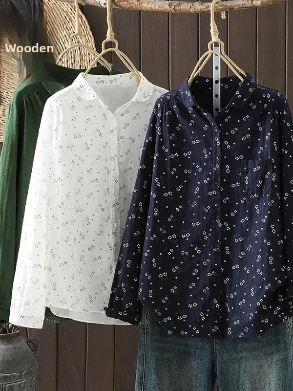 Свободный крой Long Sve Cotton irt с отложным воротником и небольшим цветочным принтом для женщин больших размеров, повседневный открытый кардиган
Свободный крой Long Sve Cotton irt с отложным воротником и небольшим цветочным принтом для женщин больших размеров, повседневный открытый кардиган