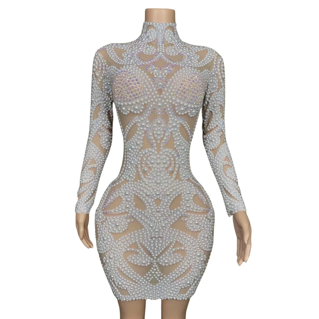 Luxury White Sheer Pearls Women Long Sleeve Dress Birthday Party Evening Prom Night Club Singer Stage Wear Drag Queen Outfit
Luxury White Sheer Pearls Women Long Sleeve Dress Birthday Party Evening Prom Night Club Singer Stage Wear Drag Queen Outfit