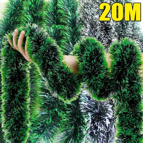 20/2M สีเขียว Tinsel Garland คริสต์มาสริบบิ้นเครื่องประดับ Xmas Tree แขวนจี้พวงหรีด Cane ริบบิ้นปีใหม่งานแต่งงาน party Decor