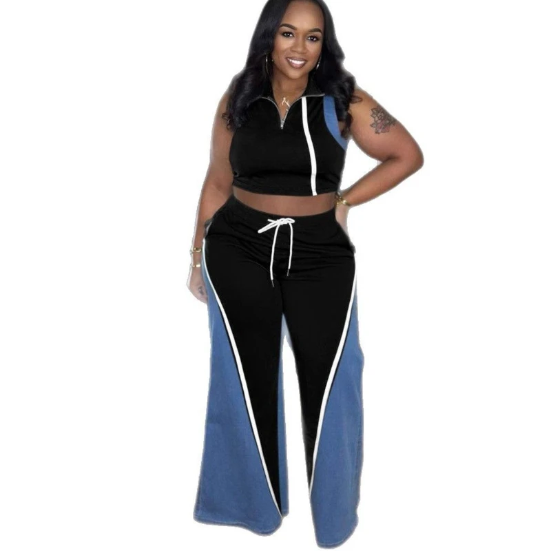 Fashion Denim Patchwork Women's Set Sleeveless T-shirt and Flare Pants 2025 Active Two 2 Piece Sets Outfits Tracksuit
Fashion Denim Patchwork Women's Set Sleeveless T-shirt and Flare Pants 2025 Active Two 2 Piece Sets Outfits Tracksuit