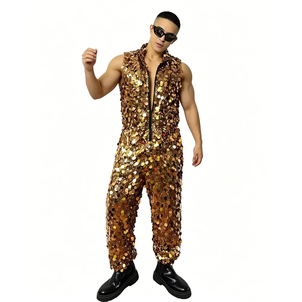 Glitter Gold Silver Sequins Sleeveless Jumpsuit Hip Hop Dance Overalls Festival Party Nightclub Bar Performance Stage Costume
Glitter Gold Silver Sequins Sleeveless Jumpsuit Hip Hop Dance Overalls Festival Party Nightclub Bar Performance Stage Costume