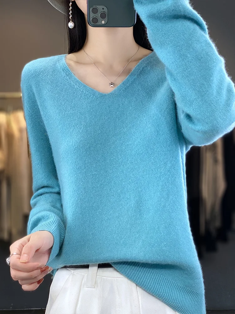 2024 New Womens Basic V-neck Pullover Sweater 100% Merino Wool Long Sleeve Cashmere Knitwear Autumn Winter Female Clothing Tops
2024 New Womens Basic V-neck Pullover Sweater 100% Merino Wool Long Sleeve Cashmere Knitwear Autumn Winter Female Clothing Tops