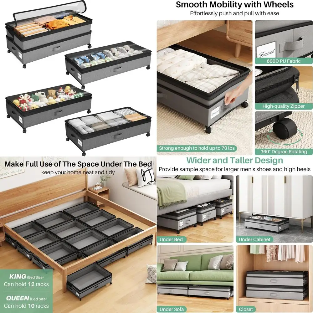 Gray Height-Adjustable Under Bed Storage Boxes with Wheels and Clear Label, Ideal for Clothes, Shoes, and More
Gray Height-Adjustable Under Bed Storage Boxes with Wheels and Clear Label, Ideal for Clothes, Shoes, and More