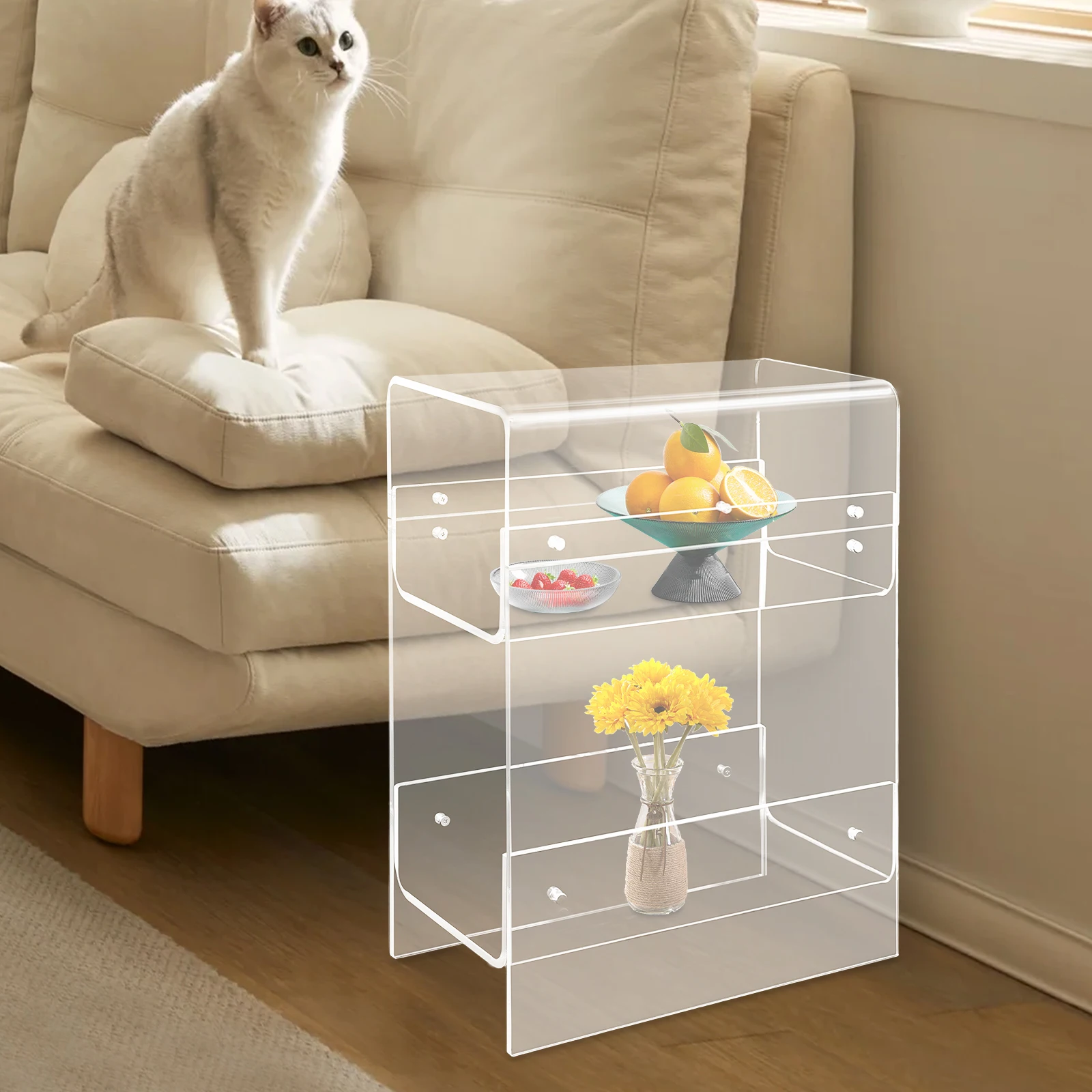 3-tier Side Table Narrow End Table for Small Spaces Narrow Acrylic Side Table
3-tier Side Table Narrow End Table for Small Spaces Narrow Acrylic Side Table