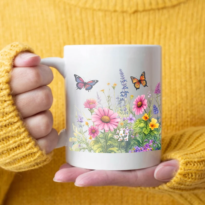 Ceramic cup white flower garden with butterfly and wildflower design for coffee tea or hot drink
Ceramic cup white flower garden with butterfly and wildflower design for coffee tea or hot drink