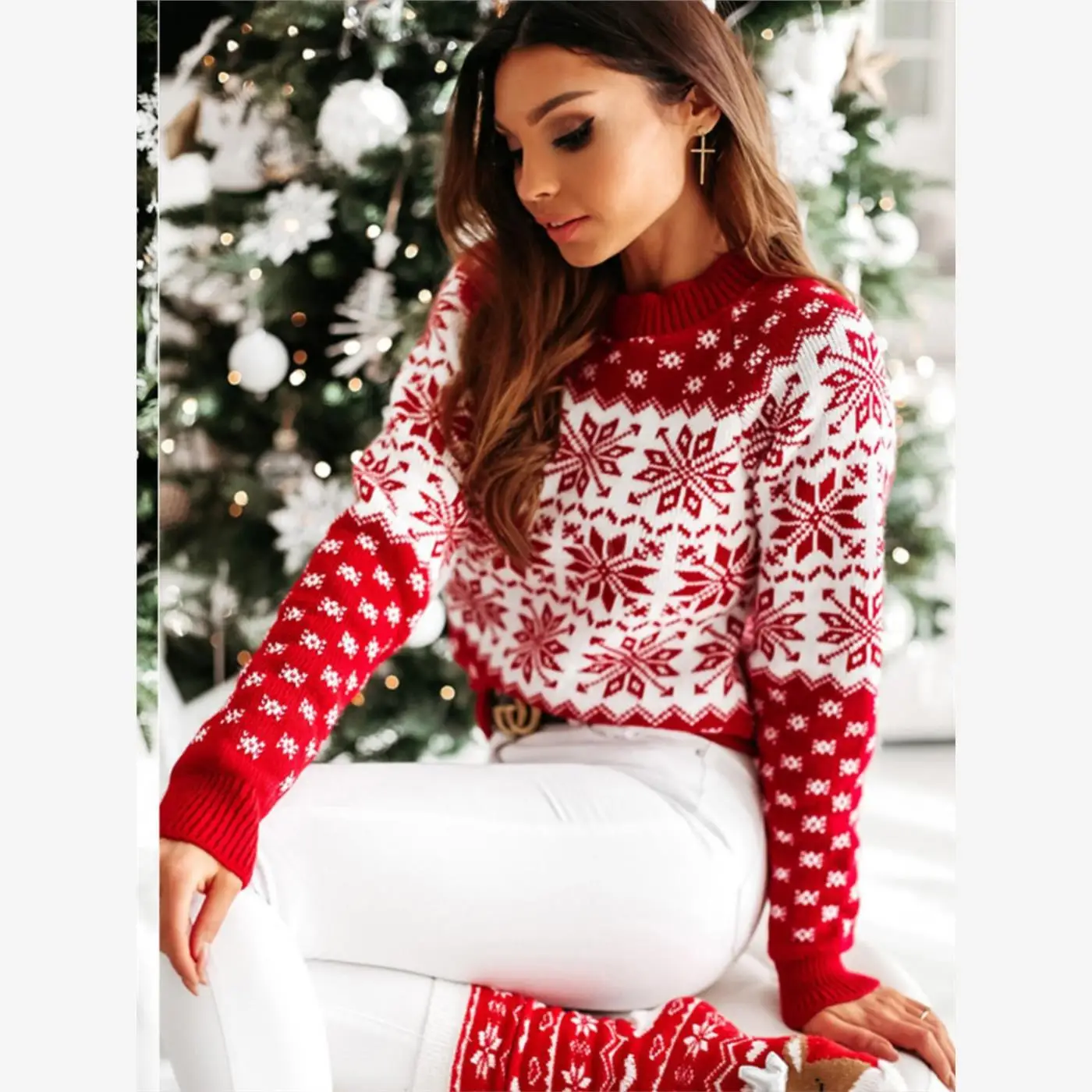 Свободный вязаный свитер с длинными рукавами и узором «снежинка» для женщин, зимний, модный, с узлами, 100% хлопок
Свободный вязаный свитер с длинными рукавами и узором «снежинка» для женщин, зимний, модный, с узлами, 100% хлопок