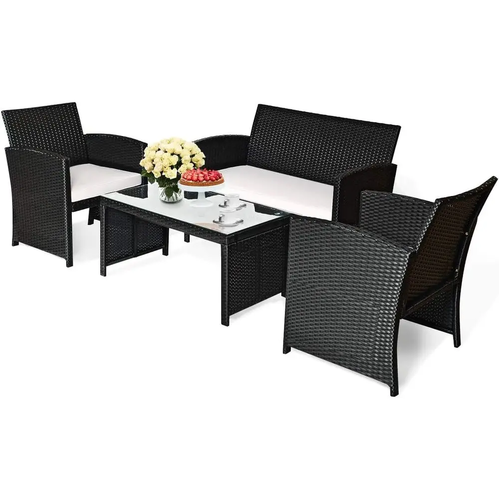 4-Piece Outdoor Wicker Patio Furniture Set with Cushions and Glass Top for Garden, Lawn, Backyard (White)
4-Piece Outdoor Wicker Patio Furniture Set with Cushions and Glass Top for Garden, Lawn, Backyard (White)
