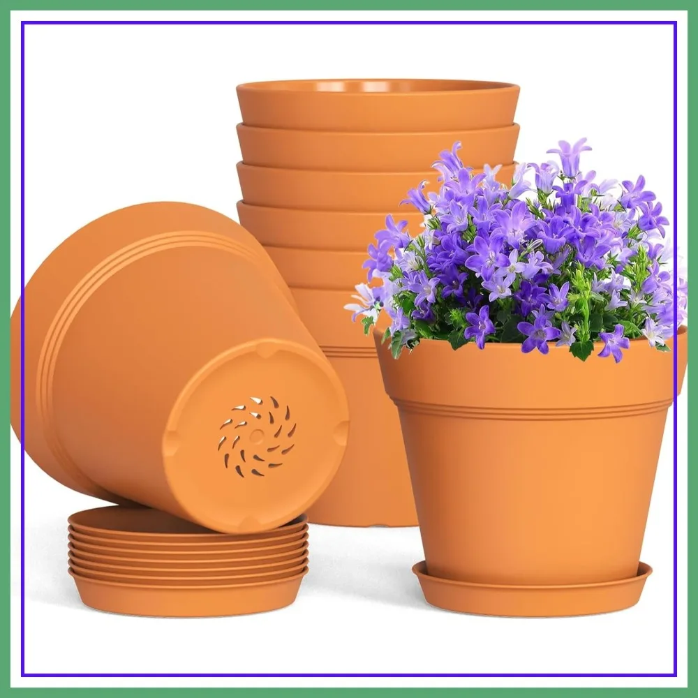 4 Inch Plastic Plant Pots 8 Pack with Drainage Holes and Trays for Indoor Outdoor Plants, Seedling Starter
4 Inch Plastic Plant Pots 8 Pack with Drainage Holes and Trays for Indoor Outdoor Plants, Seedling Starter