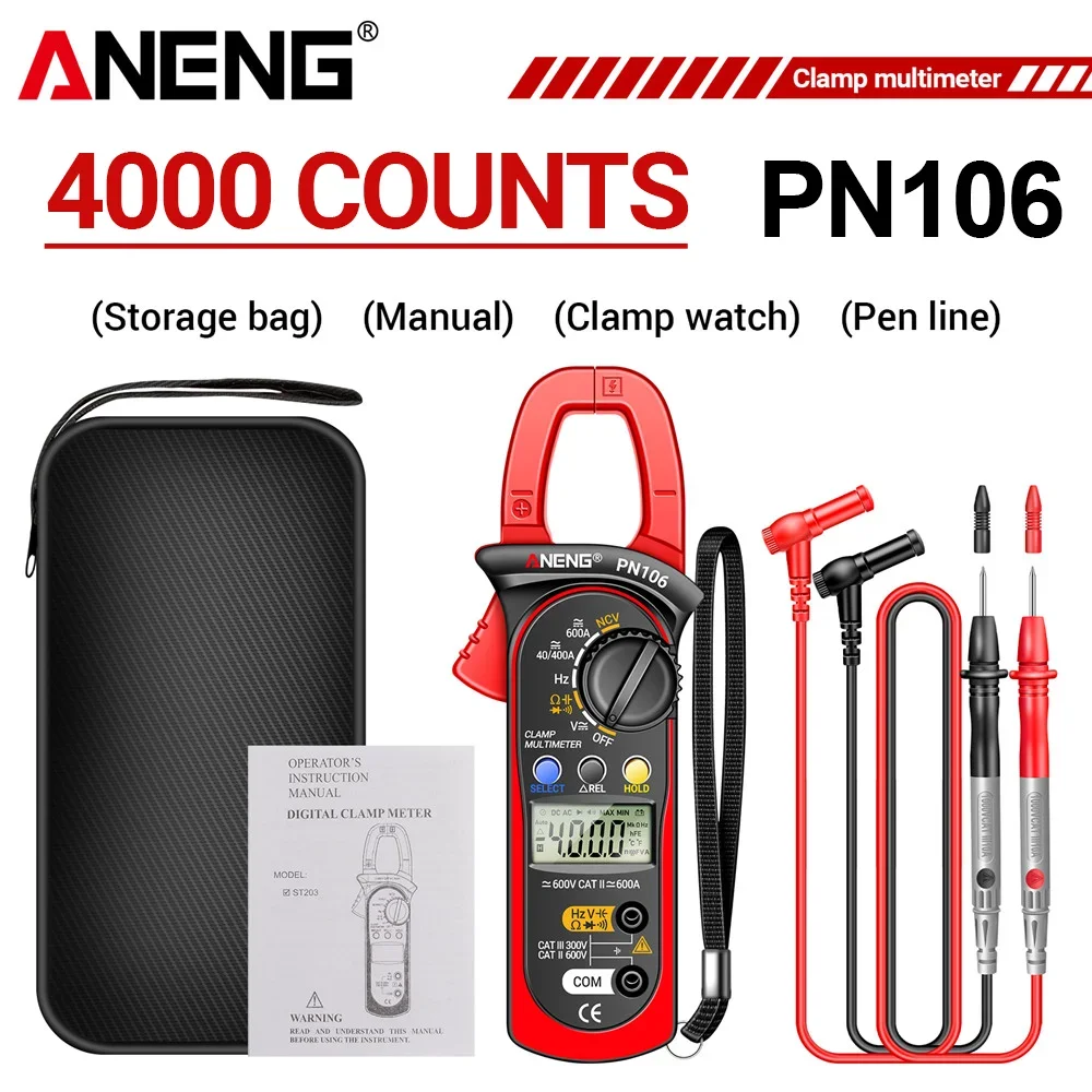 ANENG PN106 True RMS Clamp Multimeter with NCV Data Hold Overload Protection For Electrical Work Meter 4000 Counts Auto Range
ANENG PN106 True RMS Clamp Multimeter with NCV Data Hold Overload Protection For Electrical Work Meter 4000 Counts Auto Range