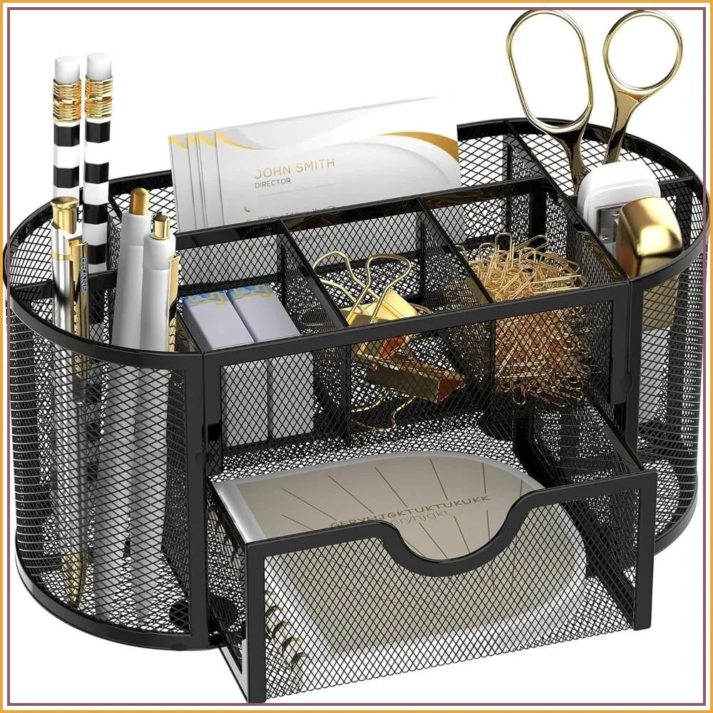 Mesh Desk Organizer with Drawers, 9 Compartments for Office Supplies, 8.6x4.3x4.1 Inch Black
Mesh Desk Organizer with Drawers, 9 Compartments for Office Supplies, 8.6x4.3x4.1 Inch Black