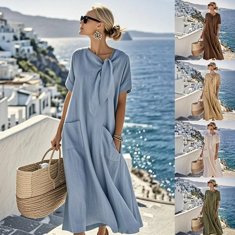 Elegant Knot Collar Long Sleeve Dress Casual Cotton Knitted A-Line Skirt for Middle-Aged Women Summer Outdoor Leisure
Elegant Knot Collar Long Sleeve Dress Casual Cotton Knitted A-Line Skirt for Middle-Aged Women Summer Outdoor Leisure