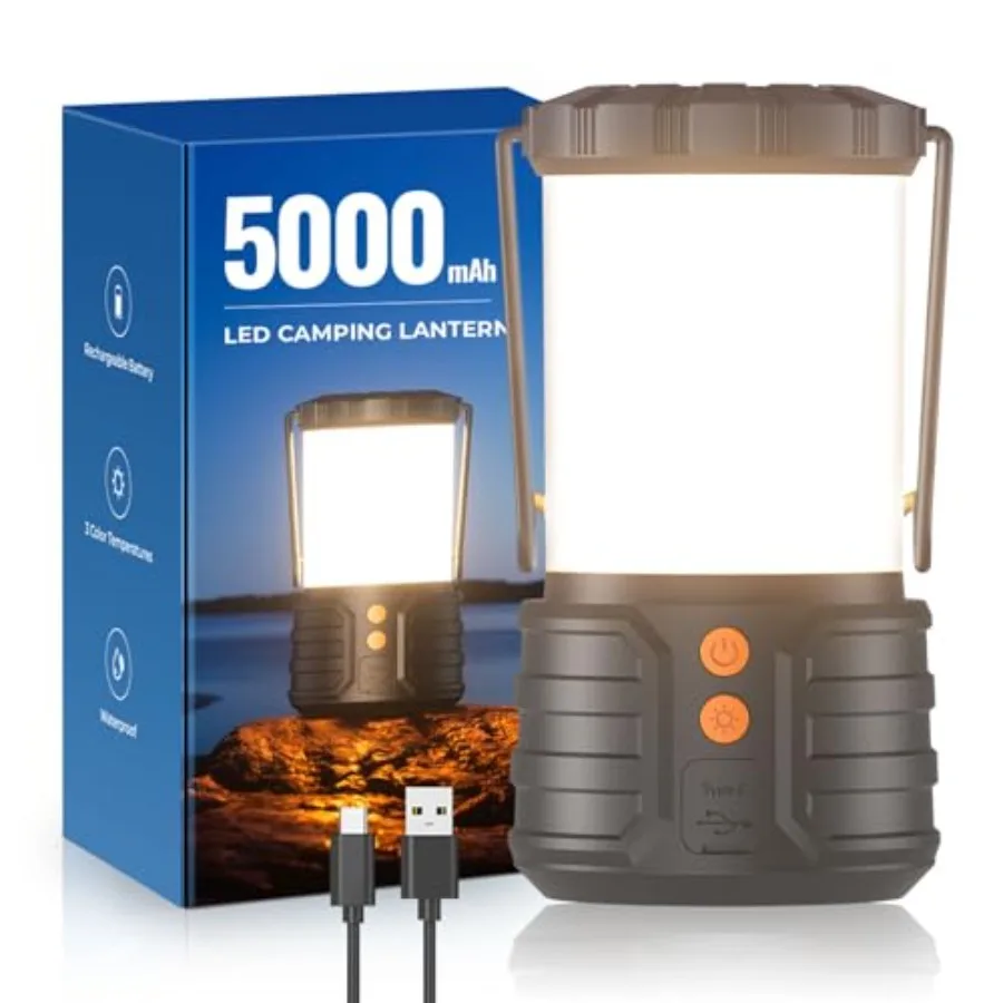 Camping Lantern, 5000mAh Rechargeable Battery Emergency Lights for Power Outages, 3 Colors, IPX4 Waterproof Portable Camping Te
Camping Lantern, 5000mAh Rechargeable Battery Emergency Lights for Power Outages, 3 Colors, IPX4 Waterproof Portable Camping Te