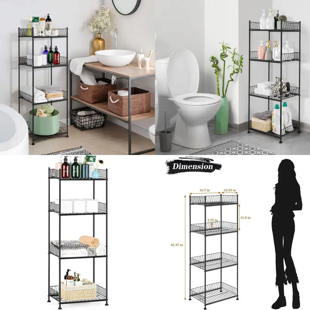 4-ярусная отдельно стоящая проволочная полка-органайзер для ванной с защитой для хранения полотенец, идеально подходит для кухни, кладовой и прачечной - B
4-ярусная отдельно стоящая проволочная полка-органайзер для ванной с защитой для хранения полотенец, идеально подходит для кухни, кладовой и прачечной - B