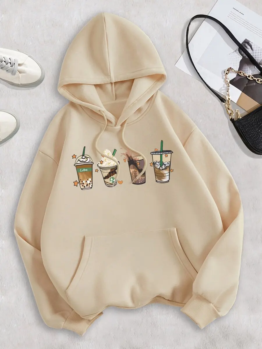 Women's Oversized Hoodie with Coffee Drink Graphic Print, Loose Fit Streetwear
Women's Oversized Hoodie with Coffee Drink Graphic Print, Loose Fit Streetwear