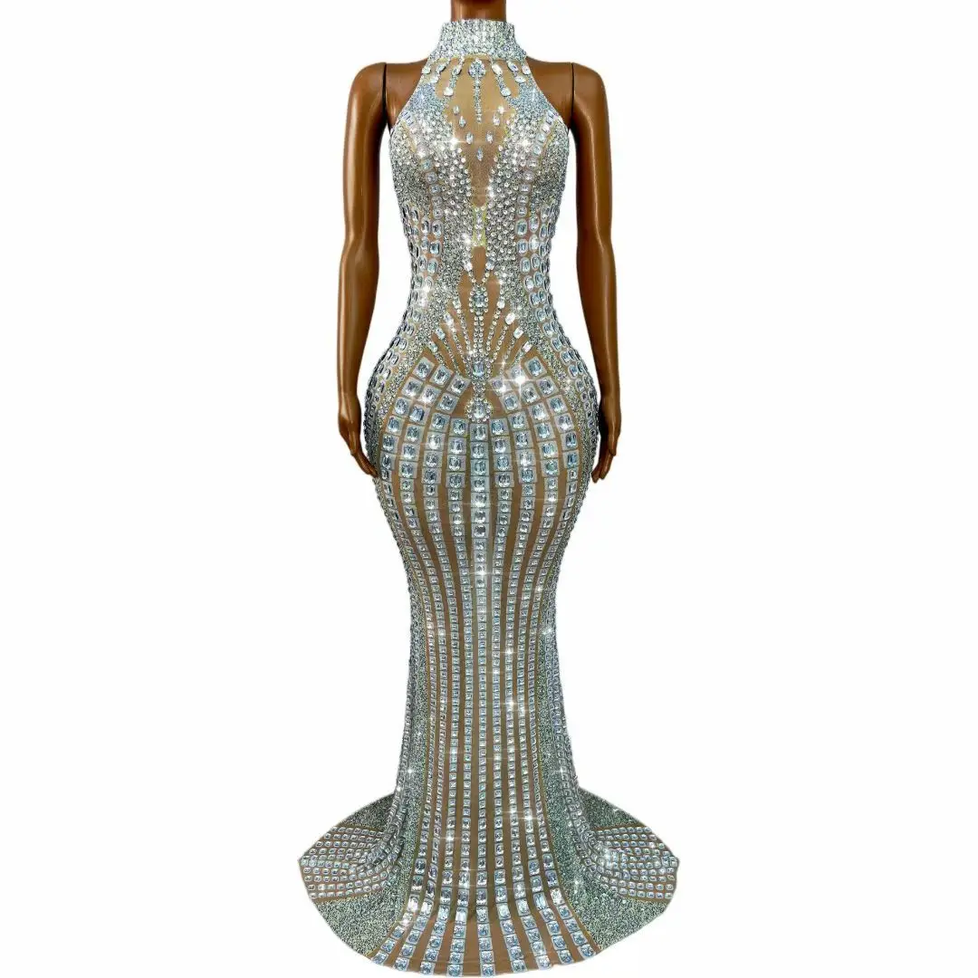 Jinyinsuyi Women Halter High Neck Vertical Square Rhinestone Mermaid Dress Nude Mesh Sheer Bodycon Evening Prom Gown
Jinyinsuyi Women Halter High Neck Vertical Square Rhinestone Mermaid Dress Nude Mesh Sheer Bodycon Evening Prom Gown