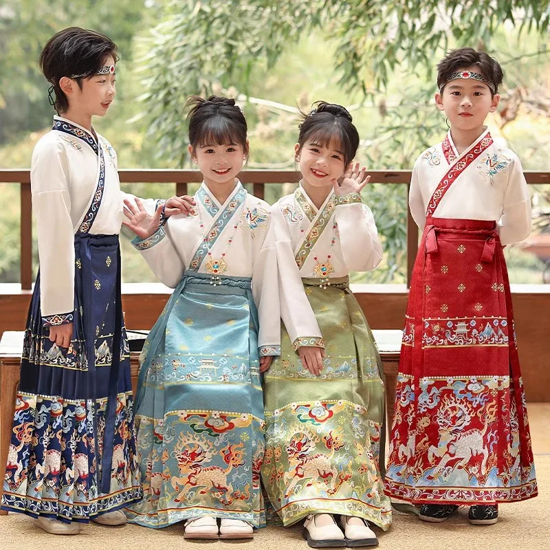 Stage Two Piece Set Boys Outfit Long Sleeve Children's Sets Tang Costume Hanfu Kids Clothes Tops Horse-face Skirts Suits Girls
Stage Two Piece Set Boys Outfit Long Sleeve Children's Sets Tang Costume Hanfu Kids Clothes Tops Horse-face Skirts Suits Girls