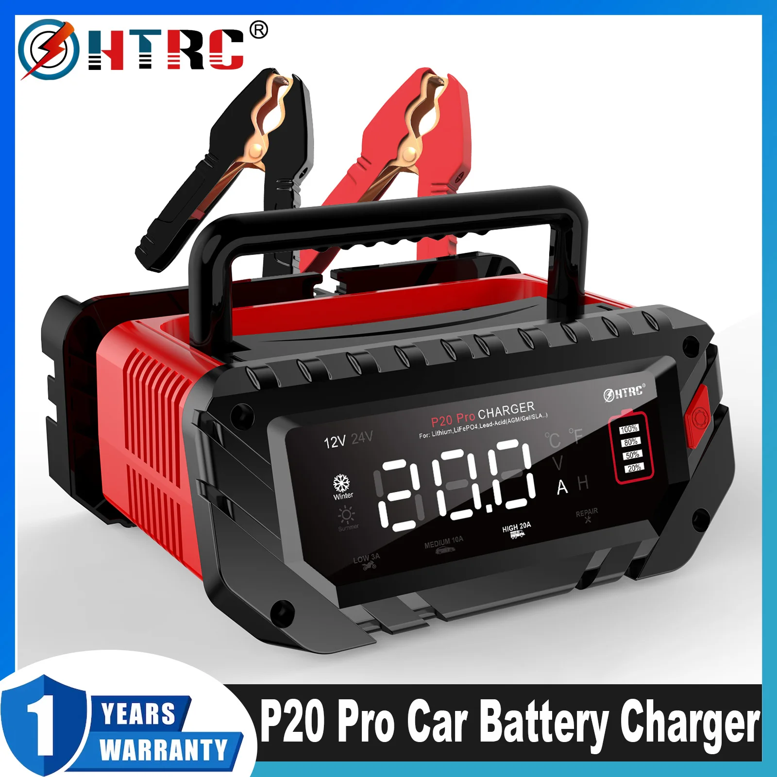HTRC P20 Pro 20A Smart Battery Charger 12V/24V LiFePo4 AGM GEL PB Pulse Repair Maintainer LCD for Car Motorcycle Boat Truck
HTRC P20 Pro 20A Smart Battery Charger 12V/24V LiFePo4 AGM GEL PB Pulse Repair Maintainer LCD for Car Motorcycle Boat Truck