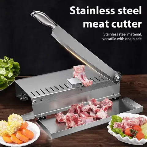Manual Meat Slicer Stainless Steel with Storage Tray Bone Cutting Machine Thickness Adjustable Rust-proof Mutton Rolls Cutter