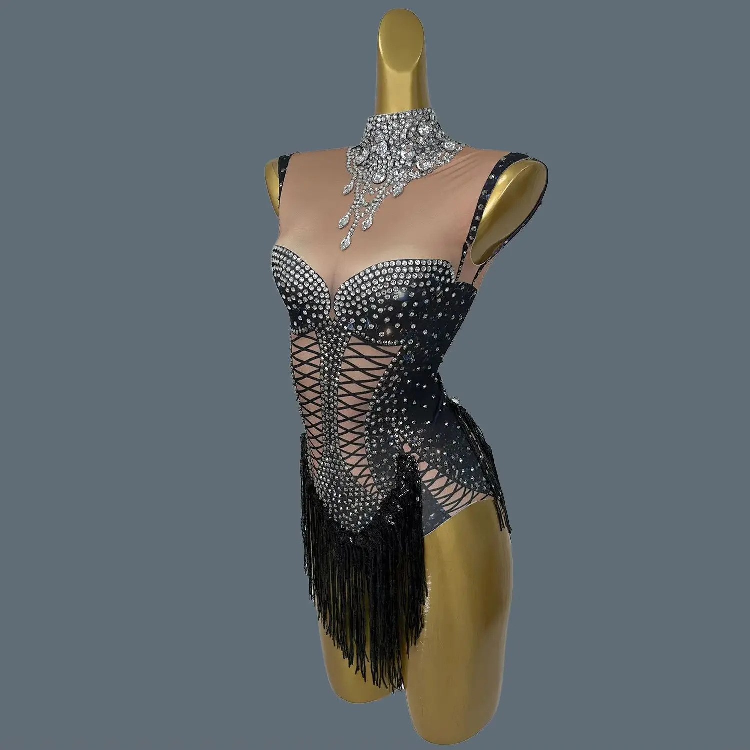 Sparkly Rhinestones Tassel Spandex Bodysuit Women Party Sexy Performance Dance Costume gig Show Stage Black Leotard Heichuanxian
Sparkly Rhinestones Tassel Spandex Bodysuit Women Party Sexy Performance Dance Costume gig Show Stage Black Leotard Heichuanxian