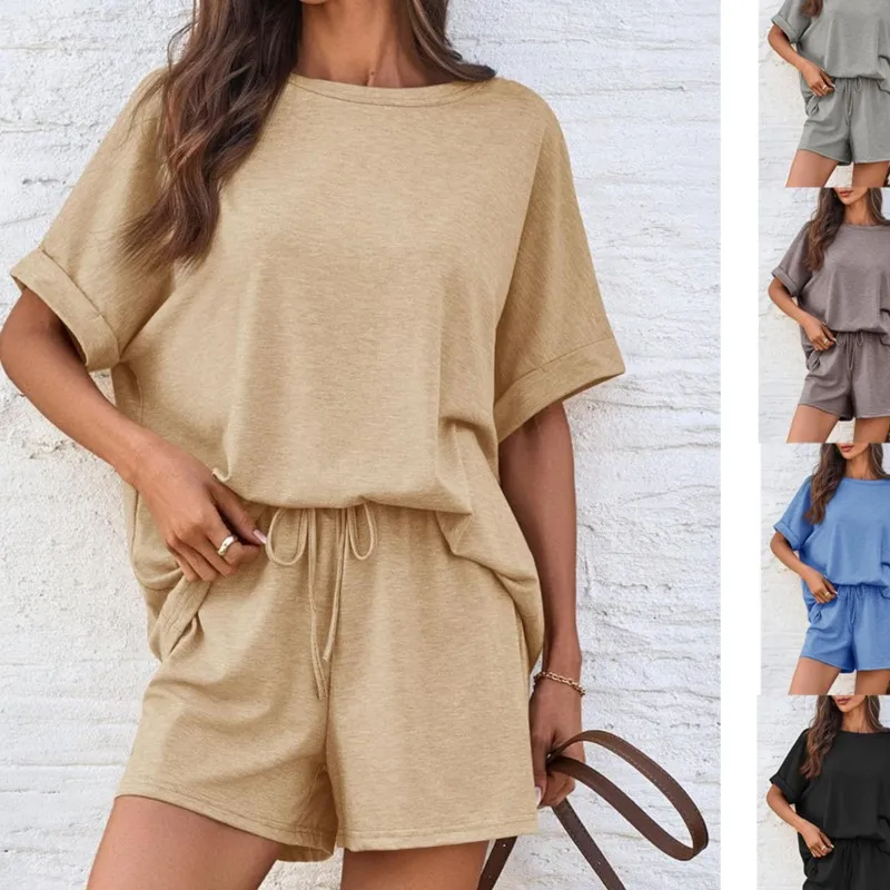 Women's Sportswear Two Piece Set 2026 Summer Casual Loose Suit Bat Sleeve T-shirt Drawstring Shorts Sportswear Women Clothing
Women's Sportswear Two Piece Set 2026 Summer Casual Loose Suit Bat Sleeve T-shirt Drawstring Shorts Sportswear Women Clothing