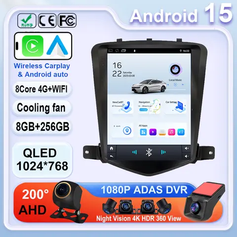 For Chevrolet Cruze 2008-2012 9.7" 2 Din Screen Carplay Android 15 Car Radio Multimedia Video Player Navigaion Head Unit Stereo