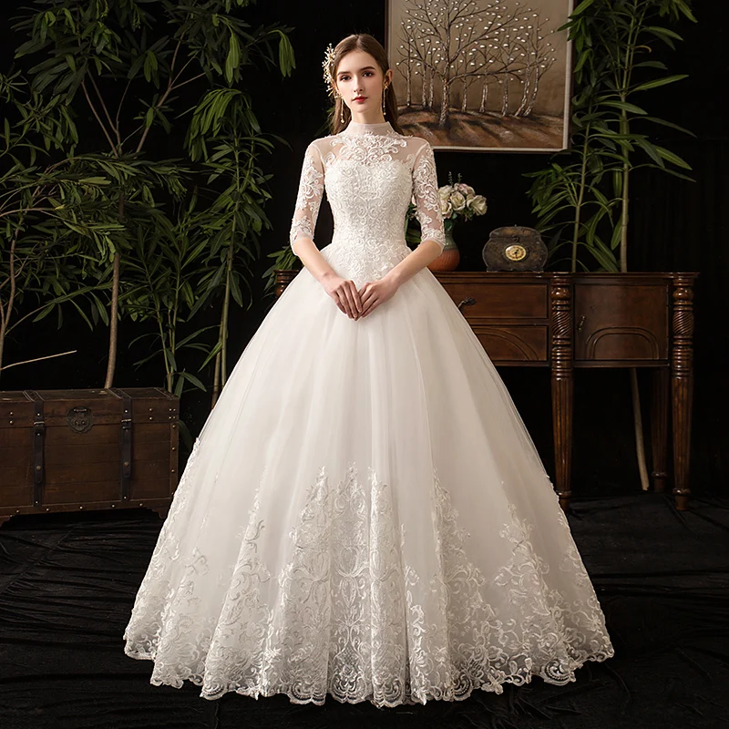 Half Sleeve wedding Dress Floor Length or Train Vestido De Novia New Winter vintage High Neck Backless Lace Ball Gown Plus Size
Half Sleeve wedding Dress Floor Length or Train Vestido De Novia New Winter vintage High Neck Backless Lace Ball Gown Plus Size