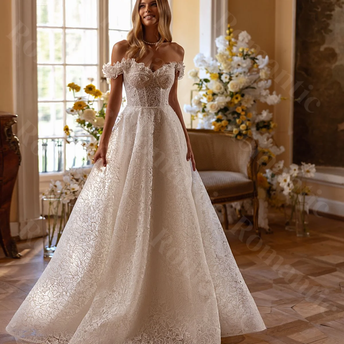 Romantic A-Line Customized V-Neck Lace Off Shoulder Wedding Dresses Elegant Backless Bride Dress For Women Vestido De Noiva
Romantic A-Line Customized V-Neck Lace Off Shoulder Wedding Dresses Elegant Backless Bride Dress For Women Vestido De Noiva