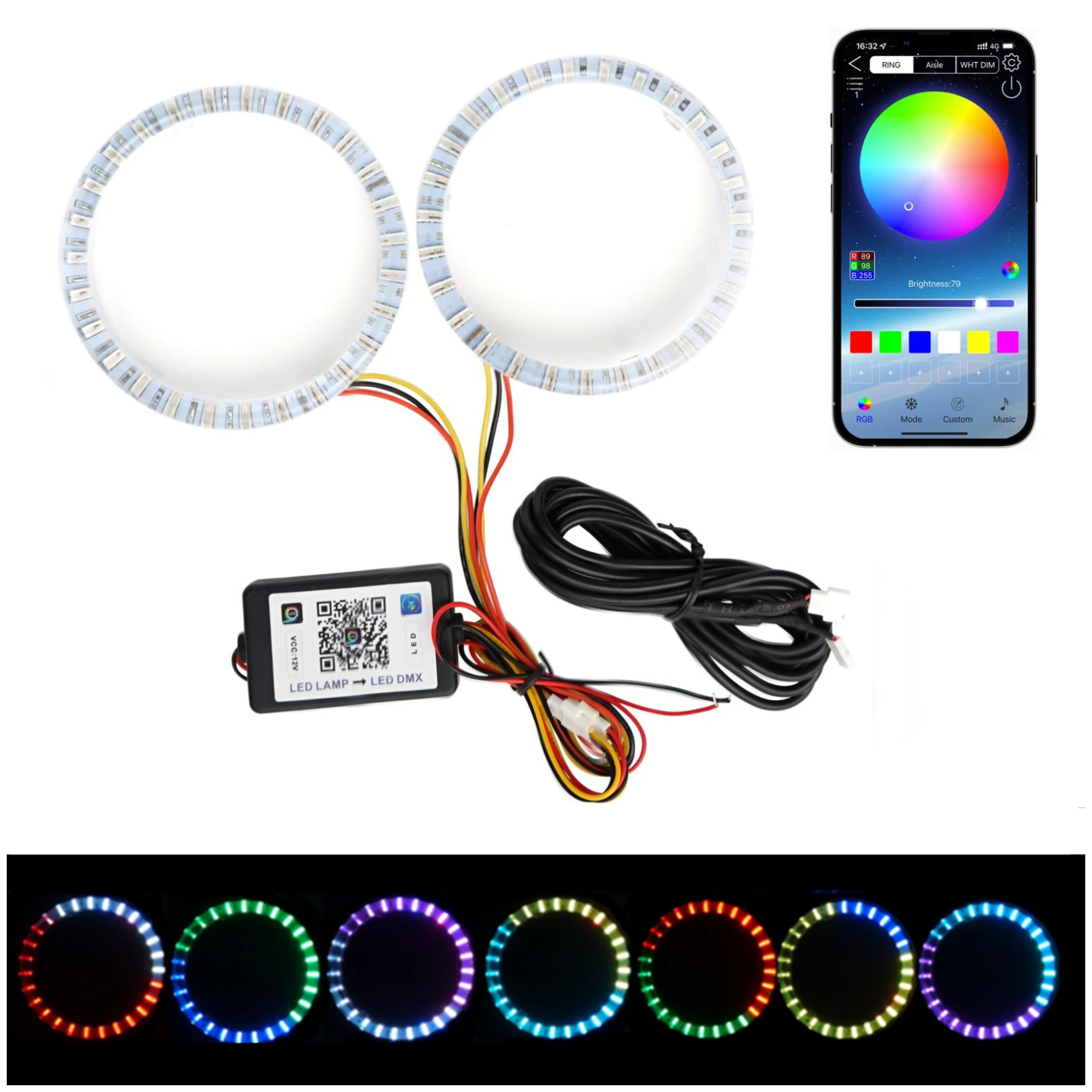 2x RGB 60/70/80/90/95/100/110/120mm APP Control Light LED Angel Eyes Halo Ring Fog Light Headlight Retrofit
2x RGB 60/70/80/90/95/100/110/120mm APP Control Light LED Angel Eyes Halo Ring Fog Light Headlight Retrofit