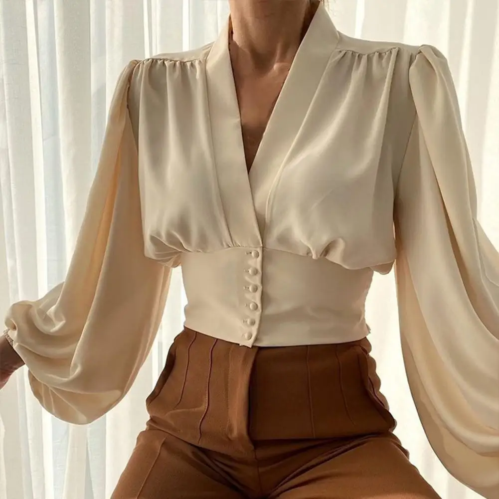 spring Women Shirt Spring Autumn Temperament Slim-fitting Shirt Pure Color V Neck Long Sleeve Buttons All Match Shirt
spring Women Shirt Spring Autumn Temperament Slim-fitting Shirt Pure Color V Neck Long Sleeve Buttons All Match Shirt