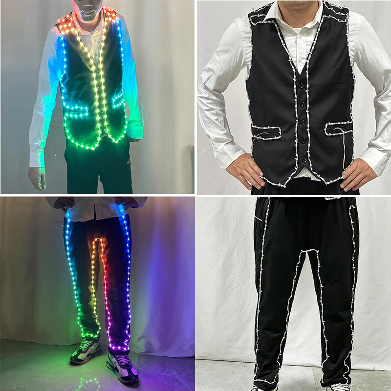 Cool LED Glowing Vest Pants Colorful Change Bluetooth Remote Control Clothes Performance Stage Electronic Light Dance Costume
Cool LED Glowing Vest Pants Colorful Change Bluetooth Remote Control Clothes Performance Stage Electronic Light Dance Costume
