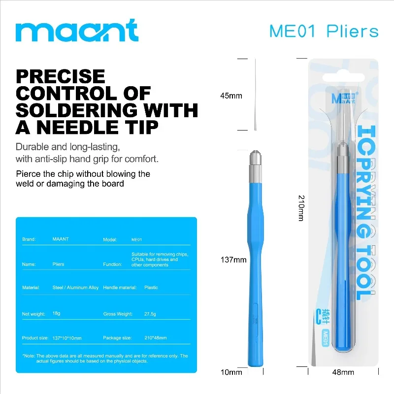 MaAnt ME01 Precision Chip Non-Magnetic Pick Up Needle Set For CPU Hard Disk PCB Chip Remove Phone Repair Scraper
MaAnt ME01 Precision Chip Non-Magnetic Pick Up Needle Set For CPU Hard Disk PCB Chip Remove Phone Repair Scraper