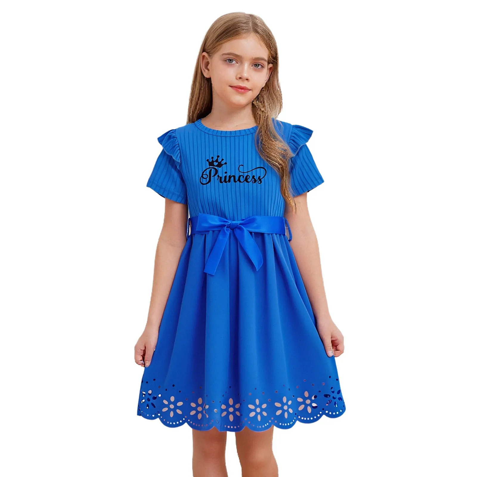 Summer Dress Kids Girls Short Sleeve Letter Printed Hollow Out Floral Ruffles Hem Dress with Belt for Birthday Party Wedding
Summer Dress Kids Girls Short Sleeve Letter Printed Hollow Out Floral Ruffles Hem Dress with Belt for Birthday Party Wedding