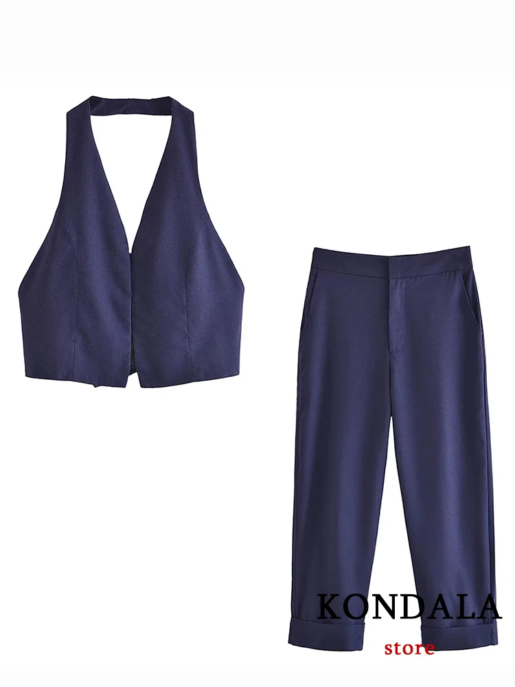 KONDALA Vintage Solid High Street Women Suit Sexy Backless Halter Hidden Breasted Vest Wide Leg Pants Fashion 2023 Summer Set
KONDALA Vintage Solid High Street Women Suit Sexy Backless Halter Hidden Breasted Vest Wide Leg Pants Fashion 2023 Summer Set