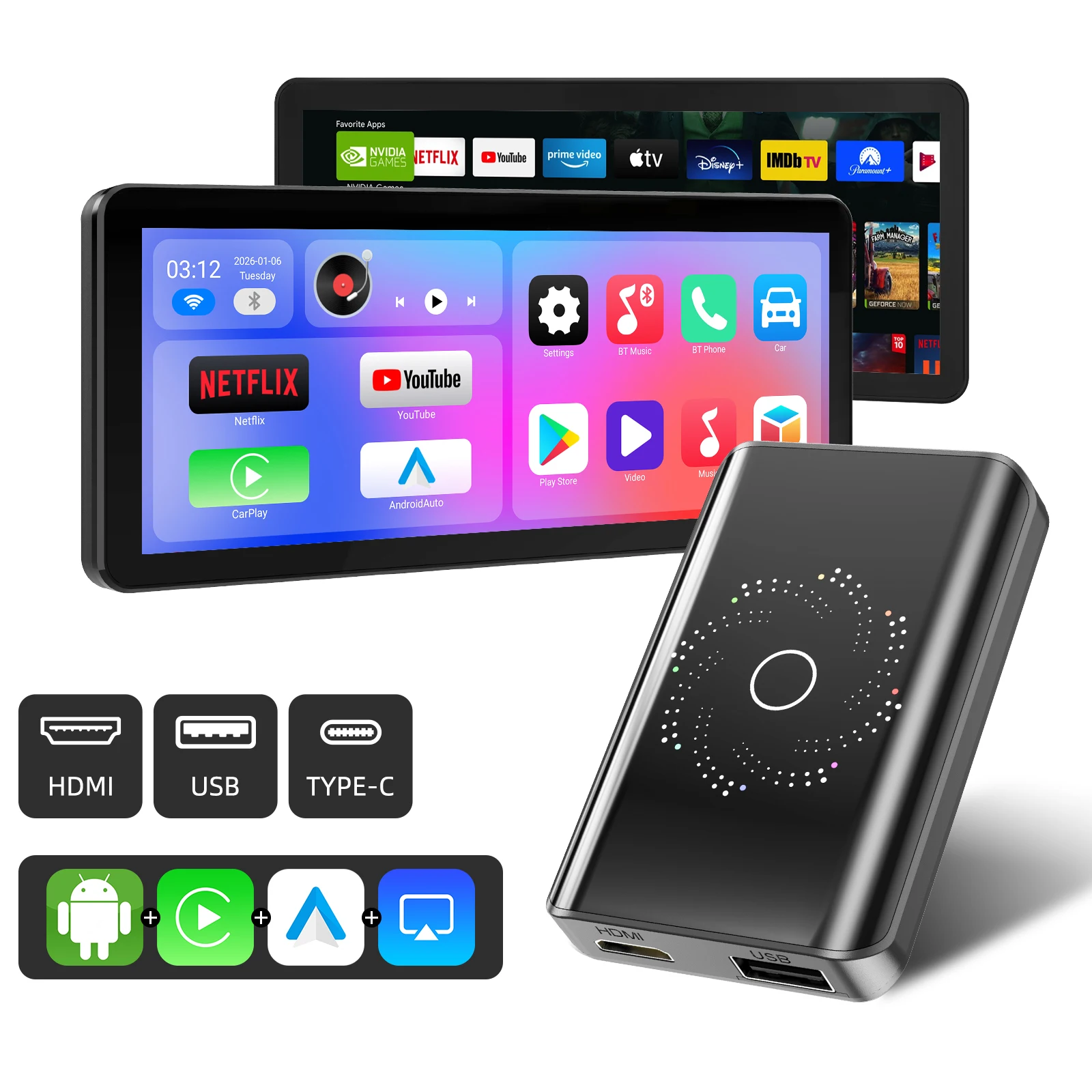 3 in 1 CarPlay Ai Box Android 14 Ai Box, Wireless CarPlay Android Auto Ai Box Quad Core with Play Store Support HDMI Output
3 in 1 CarPlay Ai Box Android 14 Ai Box, Wireless CarPlay Android Auto Ai Box Quad Core with Play Store Support HDMI Output