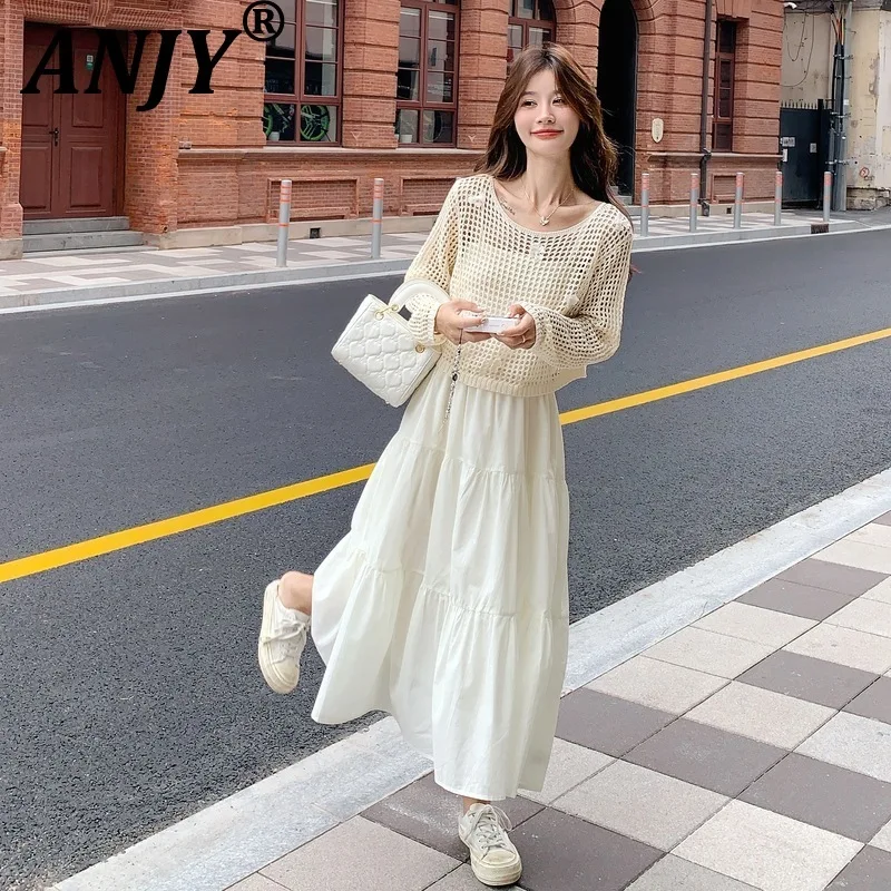 ANJY Spring Summer New Women Sweet Camisole Dress Sets Hollow Out Knit Tops Spaghetti Strap Pleated Dresses Two-Piece Set A21378
ANJY Spring Summer New Women Sweet Camisole Dress Sets Hollow Out Knit Tops Spaghetti Strap Pleated Dresses Two-Piece Set A21378