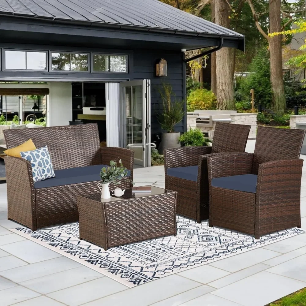 4 Piece Patio Furniture Set, Outdoor Wicker Sectional Sofa – Coffee Table & Seat Cushions Included, for Backyard Use
4 Piece Patio Furniture Set, Outdoor Wicker Sectional Sofa – Coffee Table & Seat Cushions Included, for Backyard Use