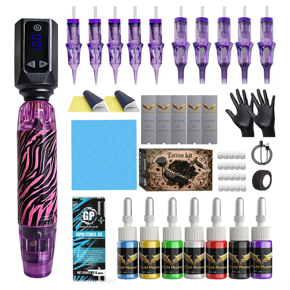 Beginner tattoo gun set, stylish metal tattoo pen with wireless power supply. Includes 10 tattoo needles, 8-color tattoo ink and professional essential tattoo tools for daily tattoo work.
Beginner tattoo gun set, stylish metal tattoo pen with wireless power supply. Includes 10 tattoo needles, 8-color tattoo ink and professional essential tattoo tools for daily tattoo work.
