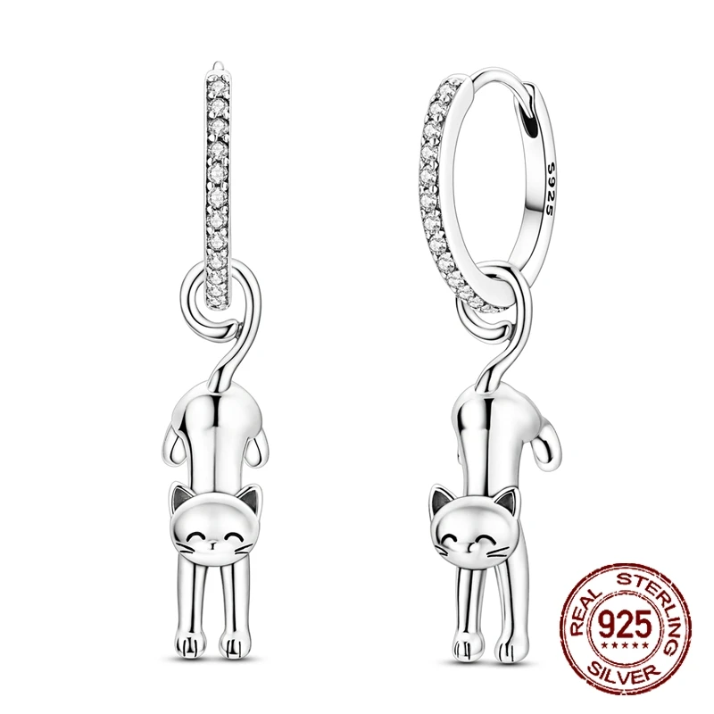 925 Sterling Silver Cute Cat Dangle Hoop Earrings CZ Crystal Paved Huggie Hoops Animal Drop Earrings for Women Jewelry Gifts
925 Sterling Silver Cute Cat Dangle Hoop Earrings CZ Crystal Paved Huggie Hoops Animal Drop Earrings for Women Jewelry Gifts